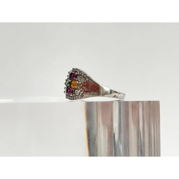 Sterling Silver Rainbow Blooming Garden Gemstone Partial Halo Vintage Ring Sz 6 - Picture 5 of 10